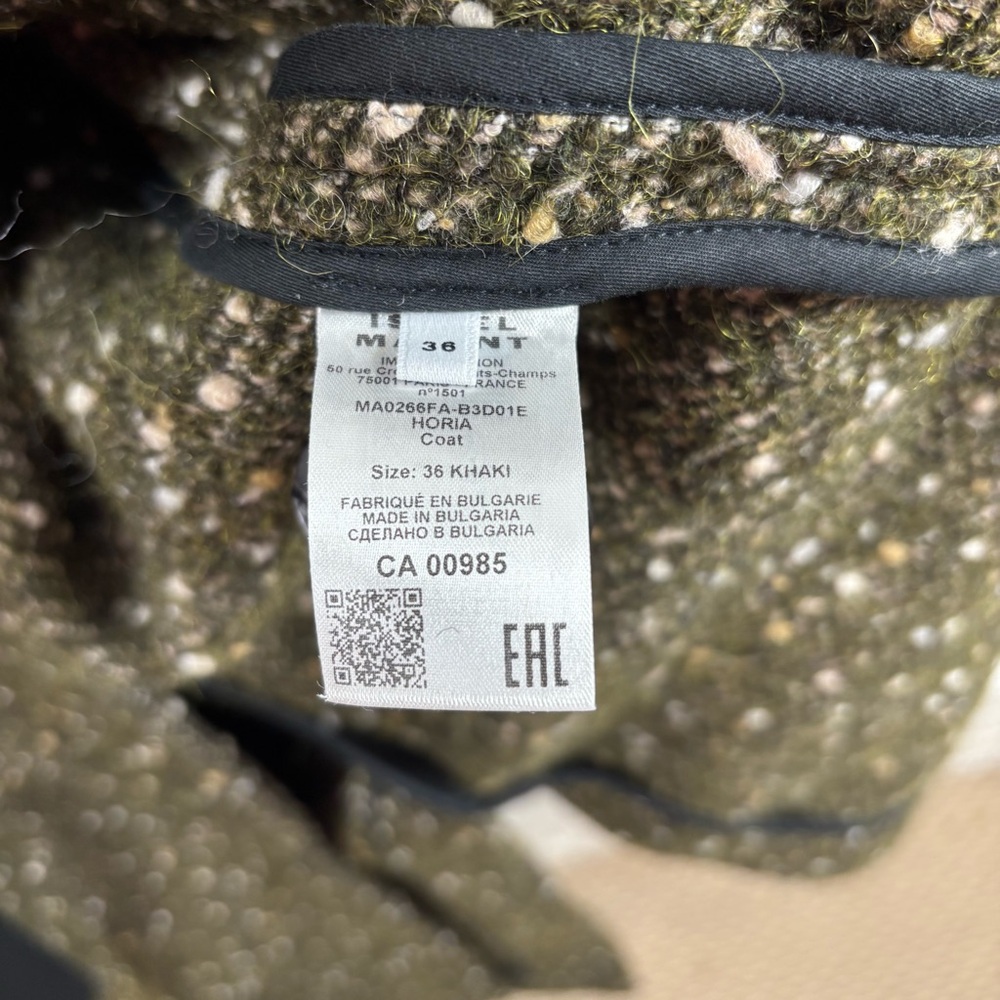 Isabel Marant Etoile Horia Wool Wrap Coat Khaki Green Size 36 4 NEW - Picture 7 of 8